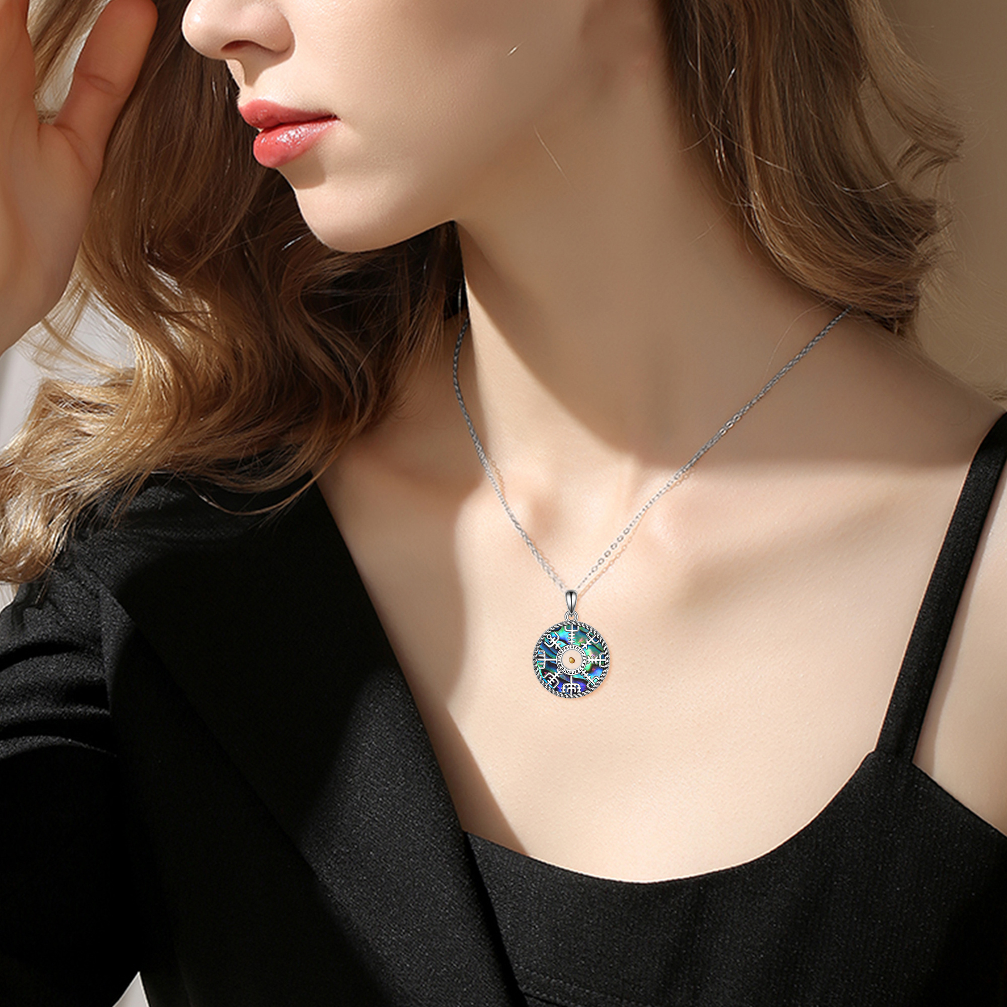 Women's 925 Sterling Silver Viking Necklace with Abalone Shell